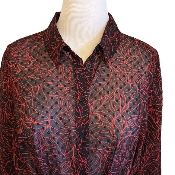 NWT Lane Bryant Sheer Swiss Dot Leaves Print Long Tunic Long Sleeve Tie Belt 18 - Picture 3 of 11